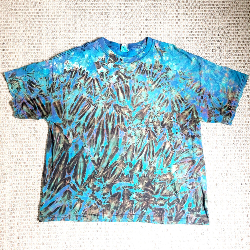 Vintage Y2K Mens 2XL Blue Tie Dye T Shirt Hippie Psychedelic 70s